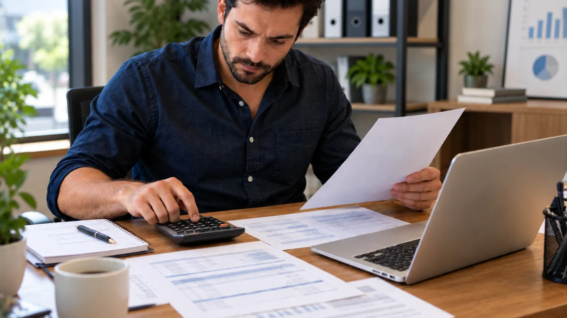Self-employed business owner reviewing bank statements and BAS for a low doc business loan